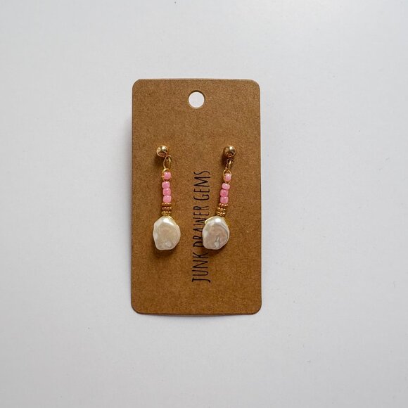 Handmade Beaded Pearl Dangle Earrings - Picture 1 of 3